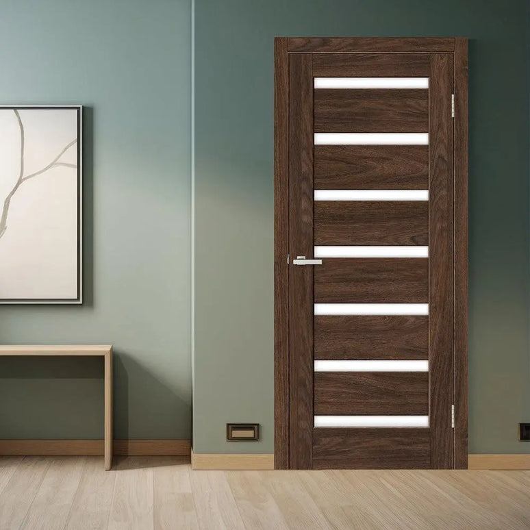 Ușă interior Rino 07 Takoma Oak – cu sticlă mată verticală și toc reglabil Omis