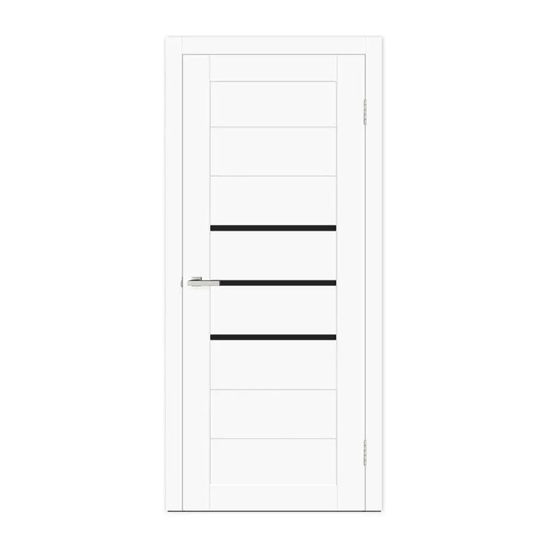 Ușă interior Deco 06 White Silk Mat – cu sticlă neagră complet echipată, cu toc reglabil Omis