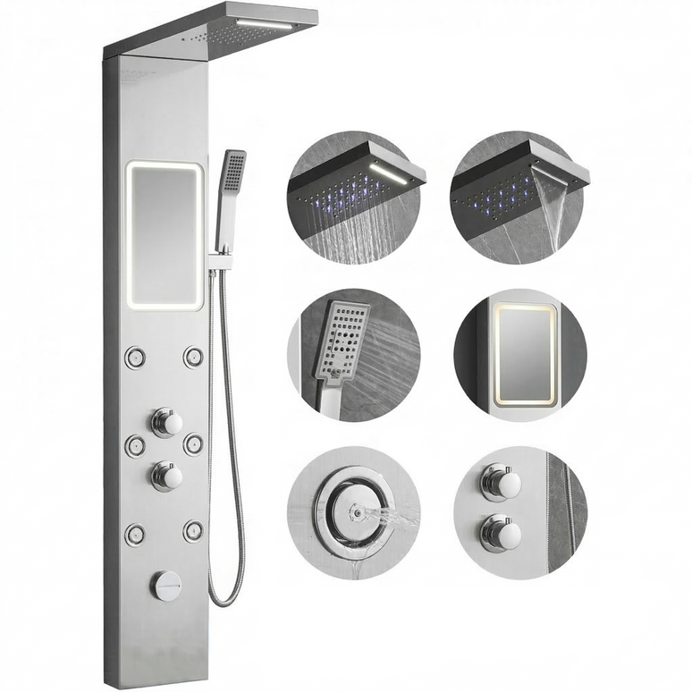 Panel de Duș Shiny Mirror – Design Modern cu Oglindă Integrată și Funcții Premium