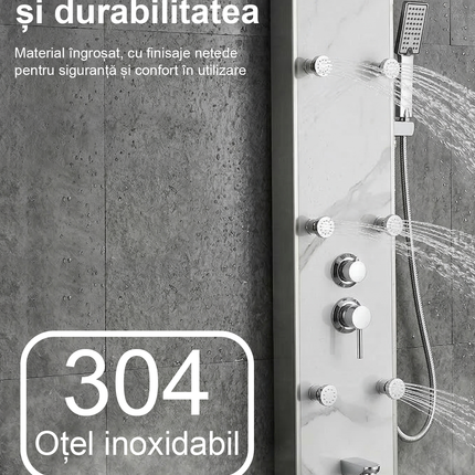 Panel de Duș Marble White – Design Premium cu Jeturi Multiple de Hidromasaj și Duș Fix