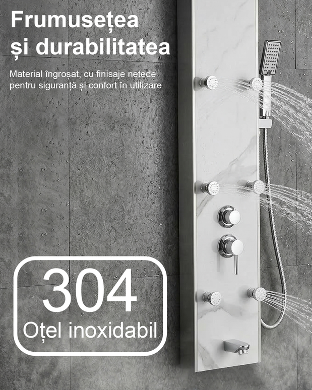 Panel de Duș Marble White – Design Premium cu Jeturi Multiple de Hidromasaj și Duș Fix