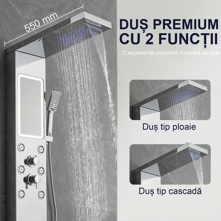 Panel de Duș Shiny Mirror – Design Modern cu Oglindă Integrată și Funcții Premium