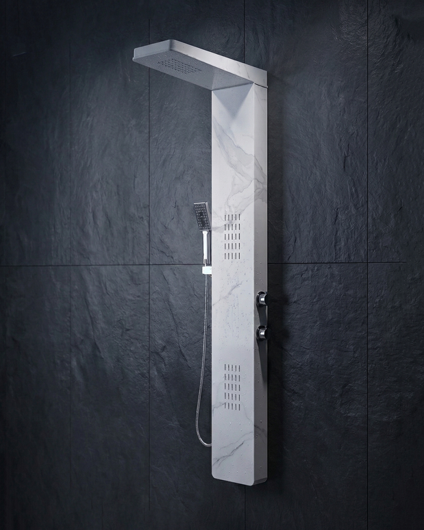 Panel de Duș Marble White – Design Modern cu Duș Fix, Hidromasaj și Duș de Mână