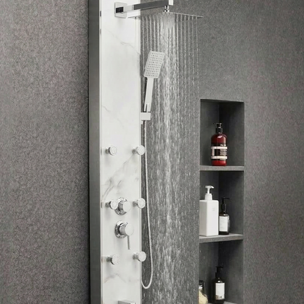 Panel de Duș Marble White – Design Premium cu Jeturi Multiple de Hidromasaj și Duș Fix