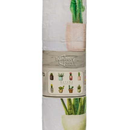 Covoras baie, SANITARY, Microfibra, 45x75 cm, alb cu imprimeu plante verzi, Dreptunghiular