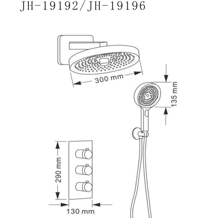 Set de duș încastrat termostatic JH-19196 cu duș fix și pară de duș – auriu