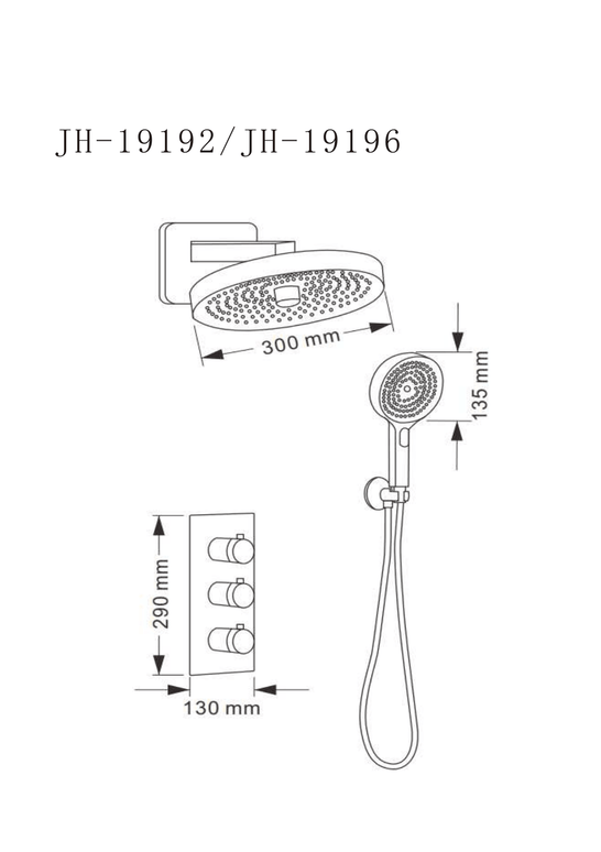 Set de duș încastrat termostatic JH-19196 cu duș fix și pară de duș – auriu