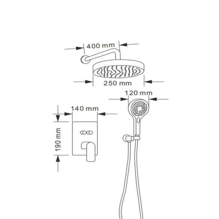Set duș încastrat JH-2003-6 cu duș fix și pară de duș – auriu