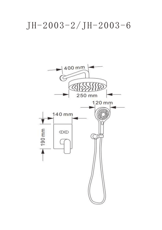 Set duș încastrat JH-2003-6 cu duș fix și pară de duș – auriu