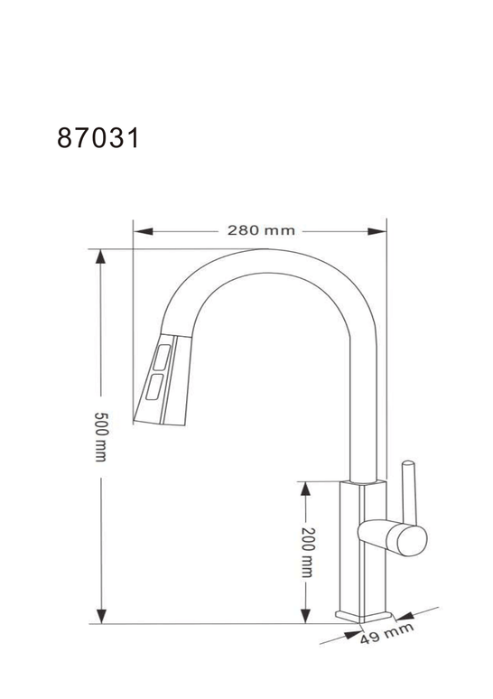 Baterie bucătărie 87031 – pipă extractibilă – 2 funcții – negru mat