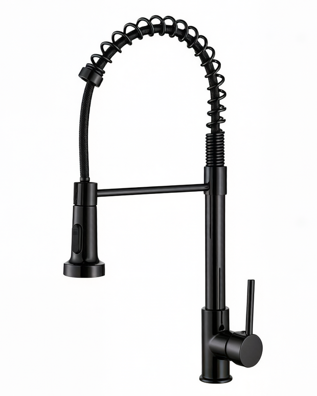 Baterie bucătărie 87049 – pipă flexibilă cu arc – negru mat