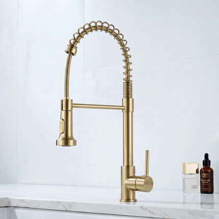 Baterie bucătărie 87049 – pipă flexibilă cu arc – auriu