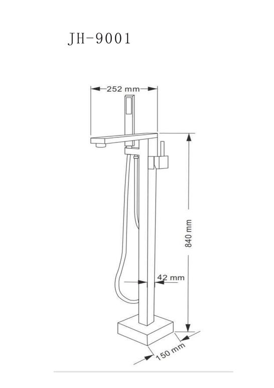 Baterie cadă freestanding JH-9001 cu duș de mână – auriu periat