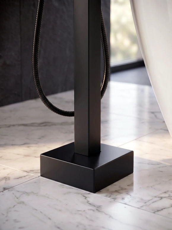 Baterie cadă freestanding JH-9001 cu duș de mână – negru mat