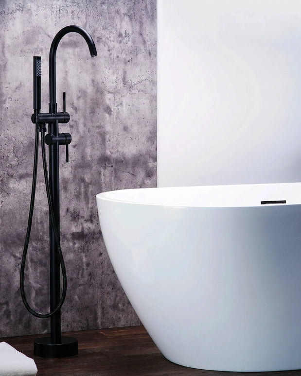 Baterie cadă freestanding JH-9002 cu duș de mână – negru mat
