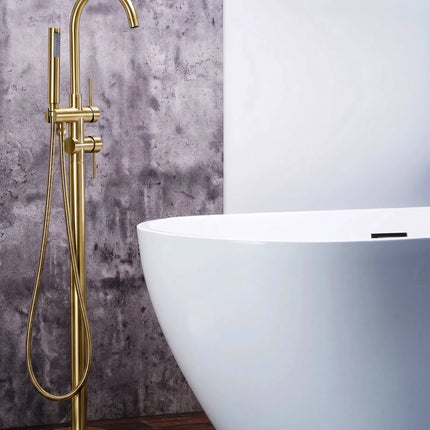 Baterie cadă freestanding JH-9002 cu duș de mână – auriu periat