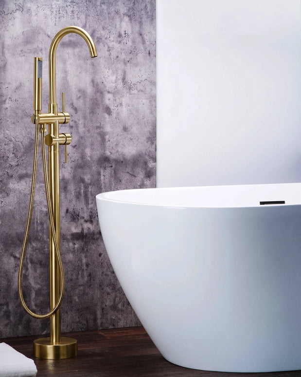 Baterie cadă freestanding JH-9002 cu duș de mână – auriu periat