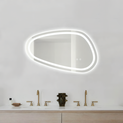 Oglindă baie LED 78.2x47.5 cm asimetrică, 3 nuanțe de lumină, dezaburire și touch control J-18