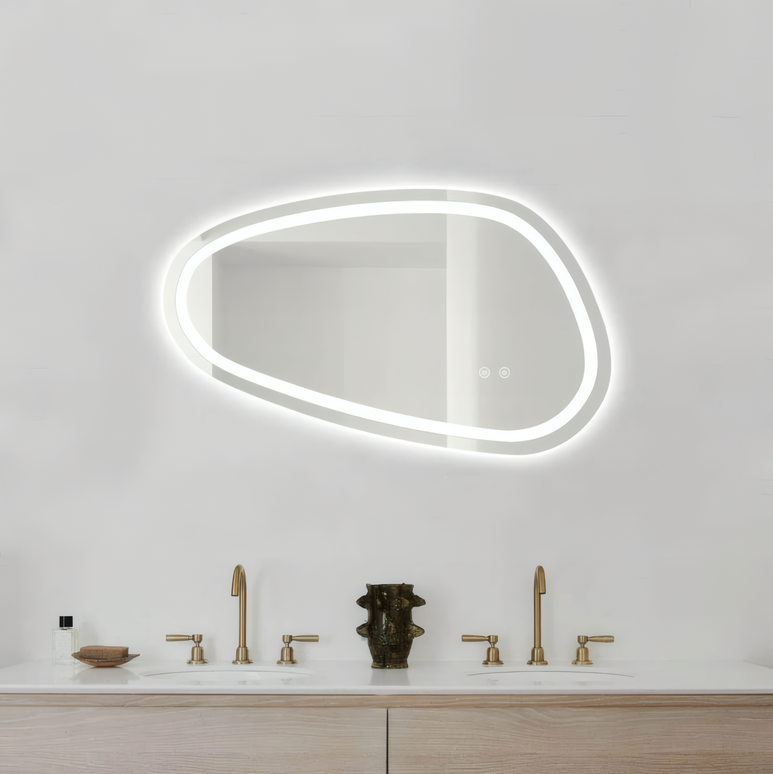 Oglindă baie LED 78.2x47.5 cm asimetrică, 3 nuanțe de lumină, dezaburire și touch control J-18