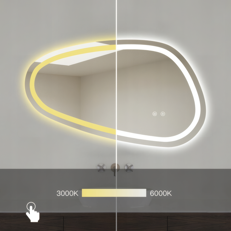 Oglindă baie LED 78.2x47.5 cm asimetrică, 3 nuanțe de lumină, dezaburire și touch control J-18