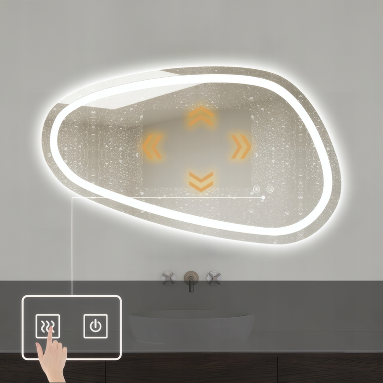Oglindă baie LED 78.2x47.5 cm asimetrică, 3 nuanțe de lumină, dezaburire și touch control J-18