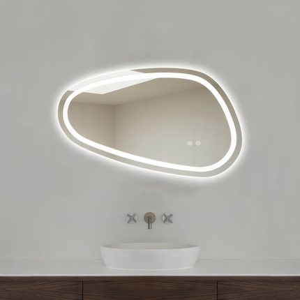 Oglindă baie LED 78.2x47.5 cm asimetrică, 3 nuanțe de lumină, dezaburire și touch control J-18