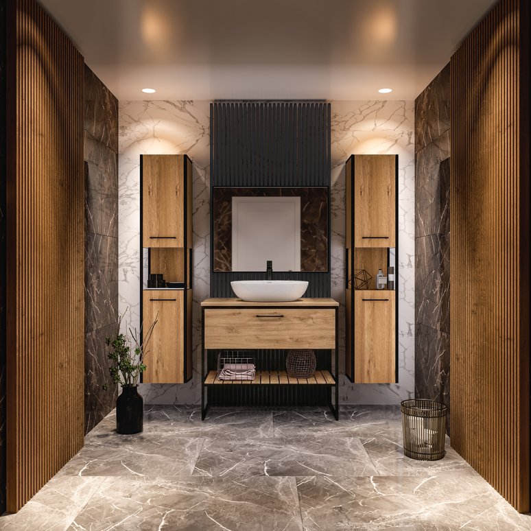 Mobilier de baie pe pardoseală Loft Scandi Seville, cu blat