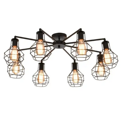 Lustra Creative Rustic, stil vintage, cu 8 becuri, E27, negru 8779/8