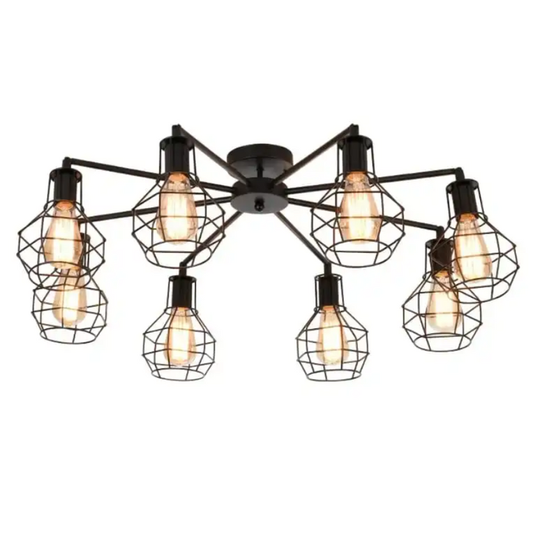 Lustra Creative Rustic, stil vintage, cu 8 becuri, E27, negru 8779/8