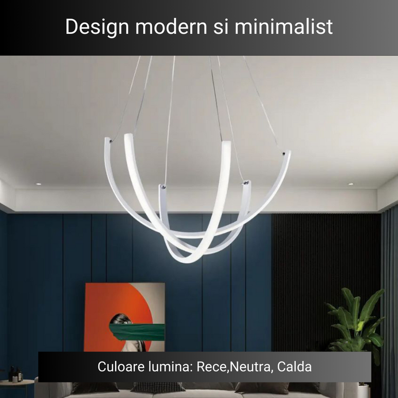 Lustra LED Creative Design, cu telecomanda, 122W, alb, cu trei tipuri de lumina SE-P1065 LMX