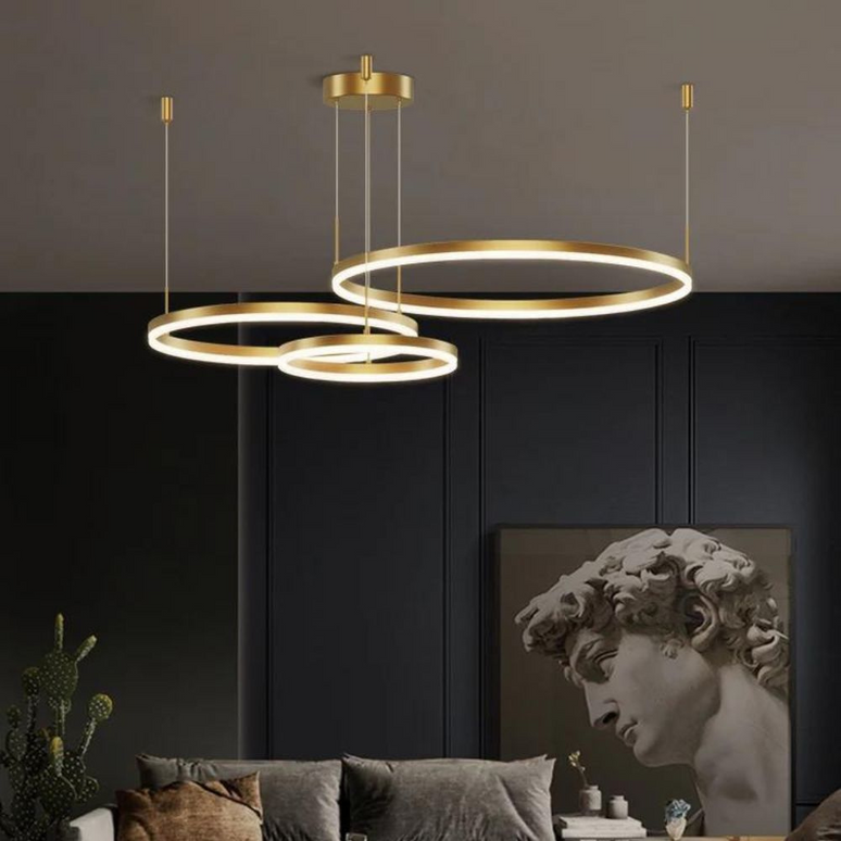 Lustra LED Goldish Rings, suspendata, cu telecomanda,204W, iluminat modern, auriu G3651/30+40+60 GD LMX