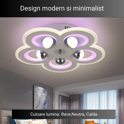 Lustra LED Minimal Flower, cu telecomanda, 146W,  alb, cu trei tipuri de lumina 5181/450 WT