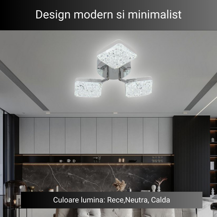 Lustra LED Minimal Silver 3, cu telecomanda, 64W, gri, cu trei tipuri de lumina SE-C1192/3