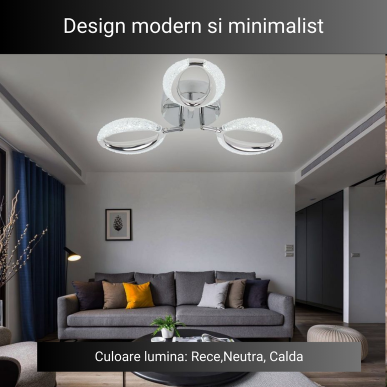 Lustra LED Silver Concept 3, cu telecomanda, 56W, gri, cu trei tipuri de lumina SE-C1190/3 LMX