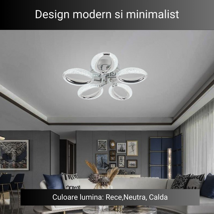 Lustra LED Silver Concept 5, cu telecomanda, 88W, gri, cu trei tipuri de lumina SE-C1190/5
