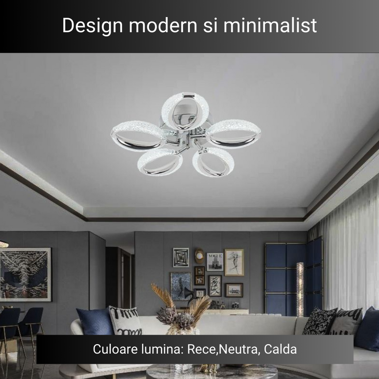 Lustra LED Silver Concept 5, cu telecomanda, 88W, gri, cu trei tipuri de lumina SE-C1190/5 LMX