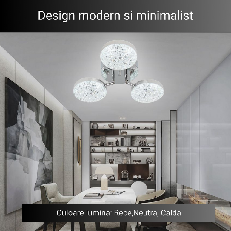 Lustra LED Silver Lightning 3, cu telecomanda, 64W, gri, cu trei tipuri de lumina SE-C1191/3 LMX