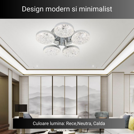 Lustra LED Silver Lightning 5, cu telecomanda, 100W, gri, cu trei tipuri de lumina SE-C1191/5