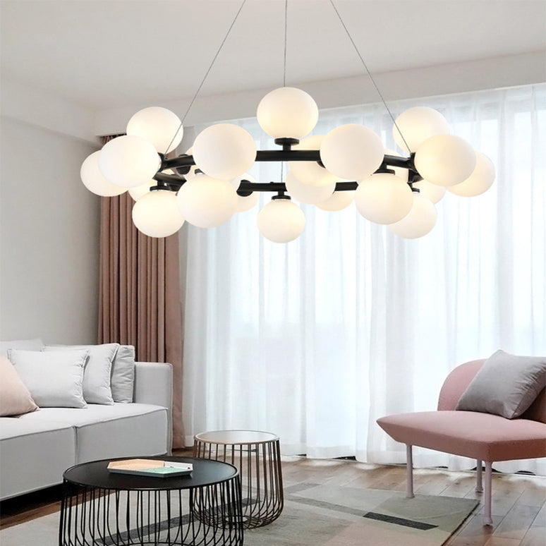 Lustra Led Modern Glowing, suspendata,cu 25 becuri, 75W, 3600lm, negru, bec G9, lumina 4000k DX1010/25 BK