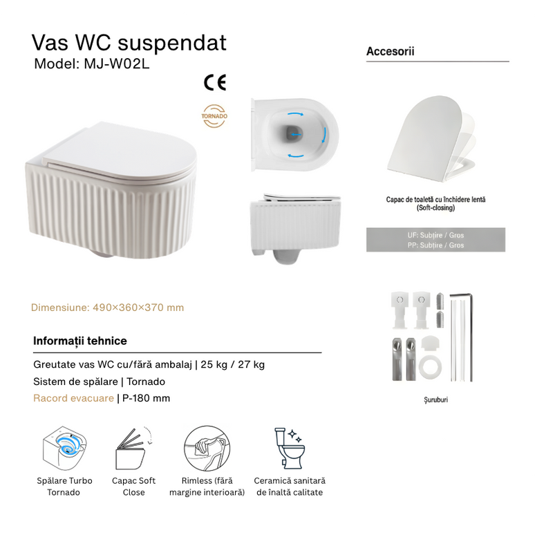 Vas WC Suspendat White Ribbed
