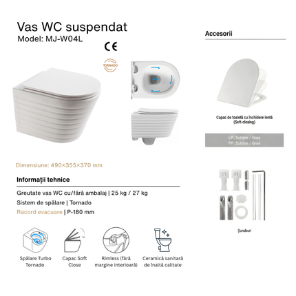 Vas WC Suspendat Rimless – Alb Lucios Striat