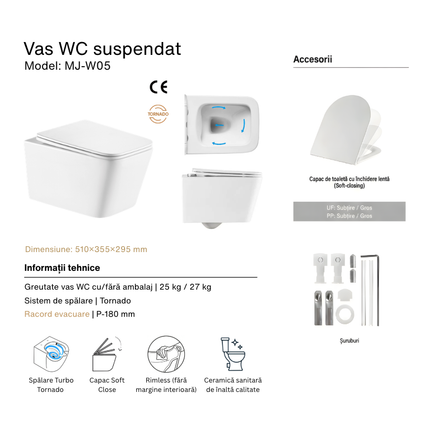 Vas WC Suspendat Rimless Negru Marmurat Lucios