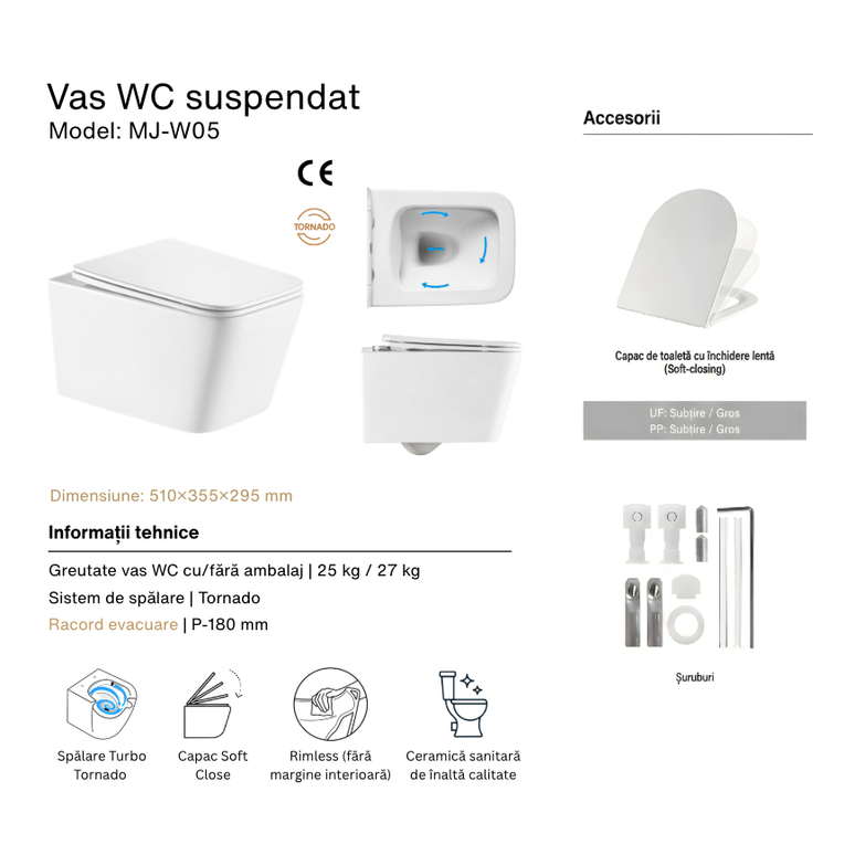 Vas WC Suspendat Rimless Negru Marmurat Lucios