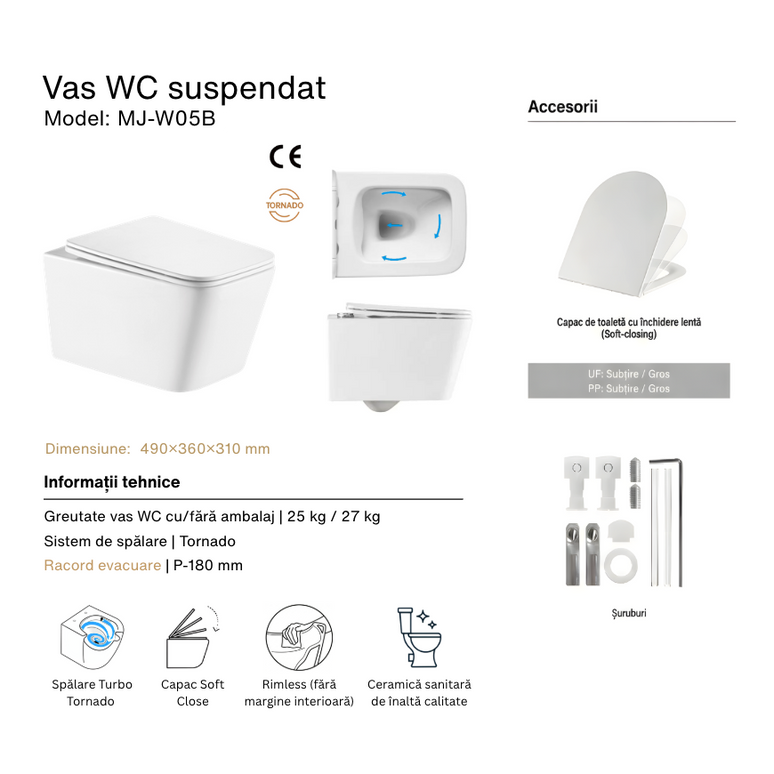 Vas Wc Suspendat Prisma - Black Mat, Rimless