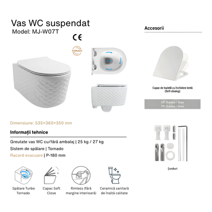 Vas WC Modern Rimless  –  Alb Lucios Diamond 3D