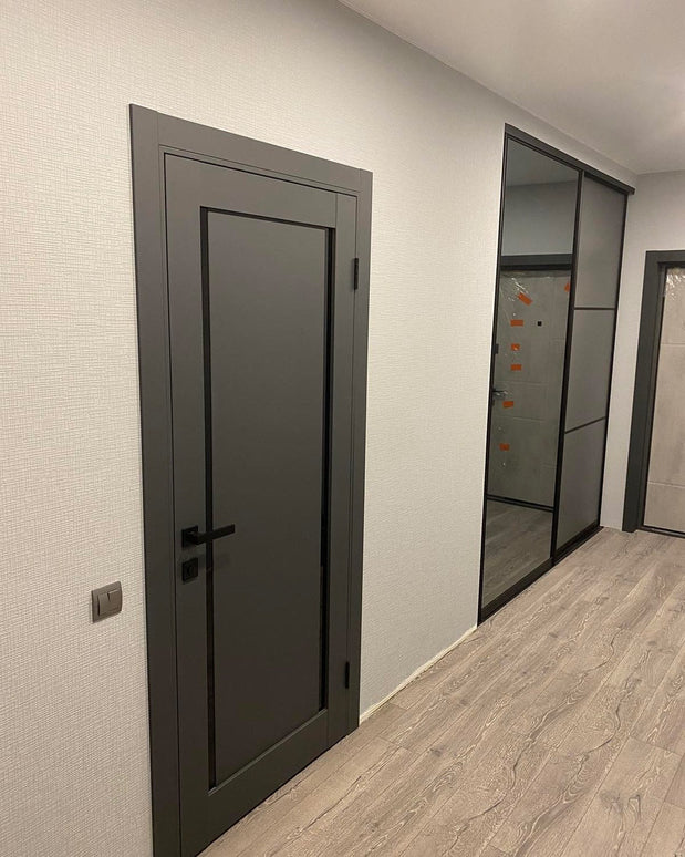 Ușă de interior antracit ML-62 cu două benzi de sticlă neagră