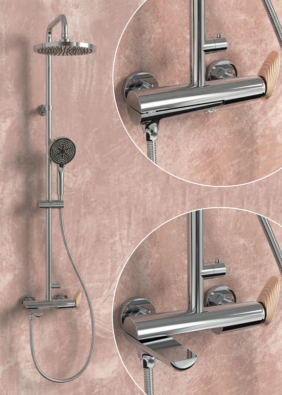 Coloană de duș 3 funcții – Mevai – Crom + Rose gold