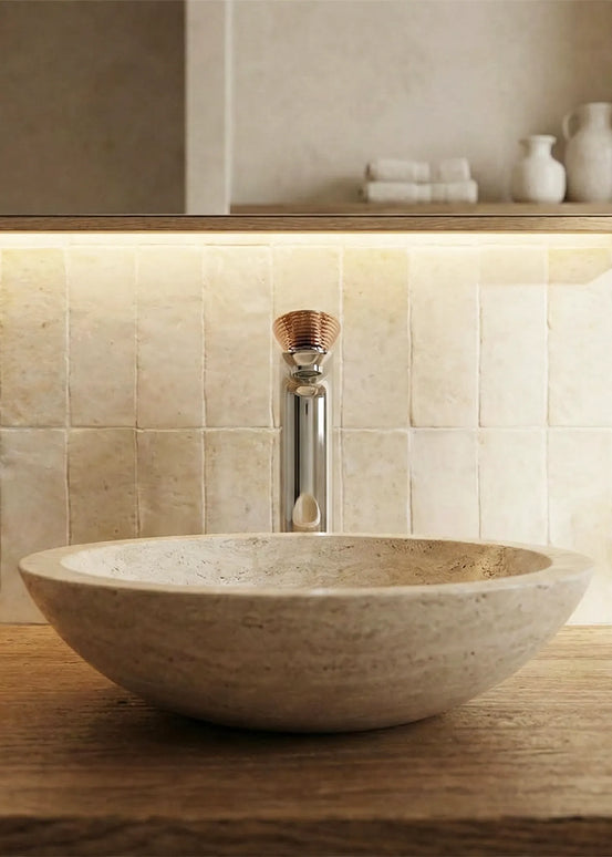 Baterie lavoar înaltă – Colecția Mevai – Crom + Rose gold