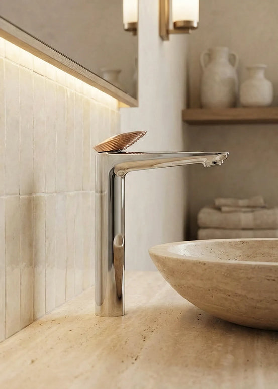 Baterie lavoar înaltă – Colecția Mevai – Crom + Rose gold