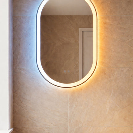 Oglindă baie LED 50x80 cm ovală, 3 nuanțe de lumină, dezaburire și touch control J-120-1